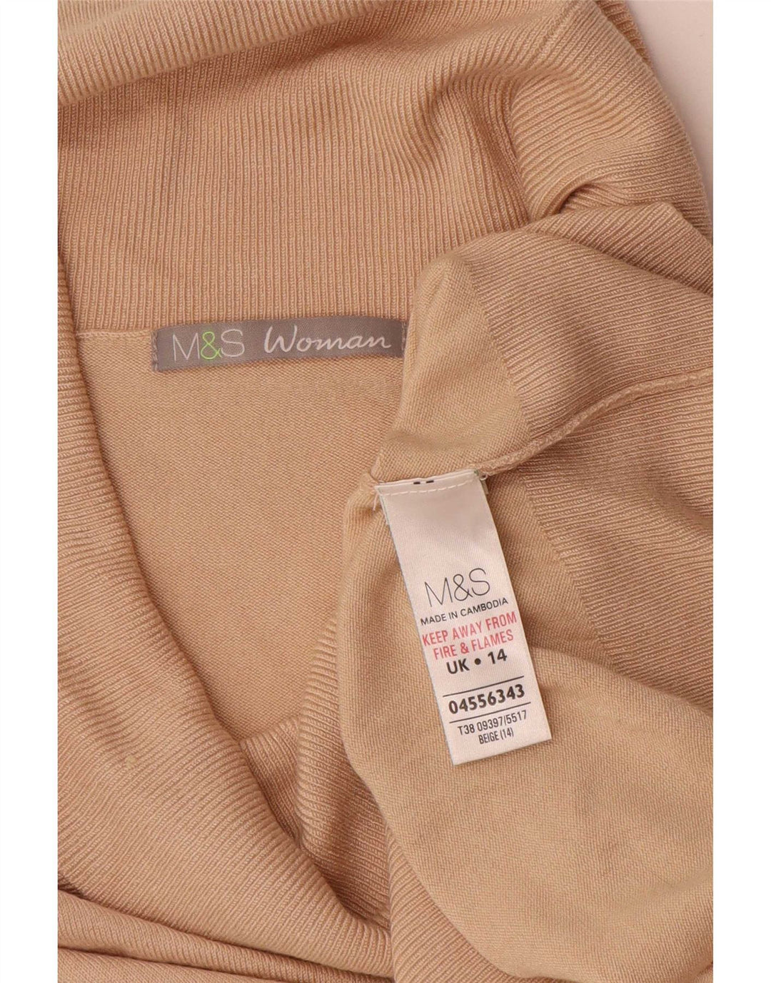 Marks & Spencer Dame Roll Neck Jumper Sweater UK 14 Stor Beige Viscose