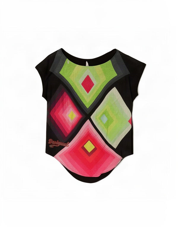 Desigual Dame Grafisk ærmeløs bluse Top UK 14 Medium Sort Geometrisk
