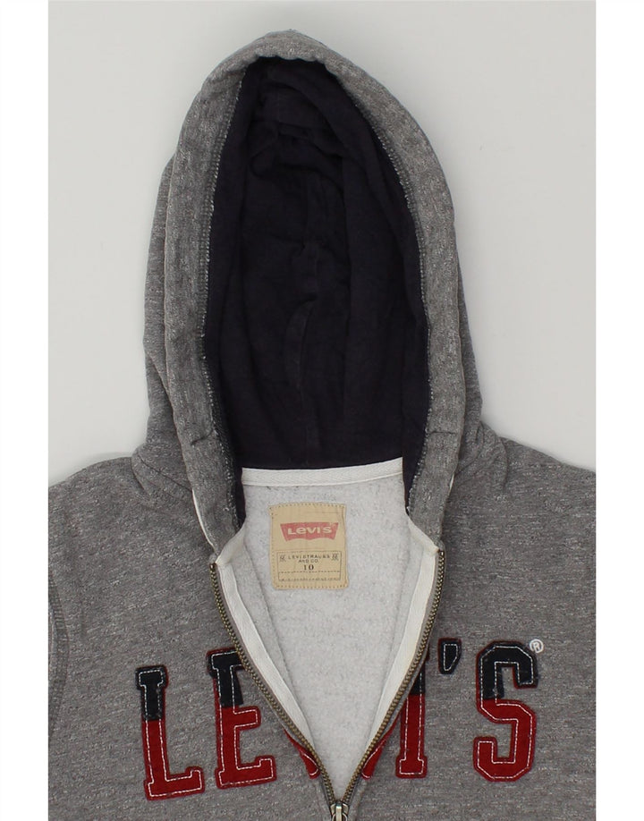 LEVI'S Boys Graphic Zip Hoodie Sweater 9-10 Years Grey Cotton Vintage Levi's and Second-Hand Levi's from Messina Hembry 