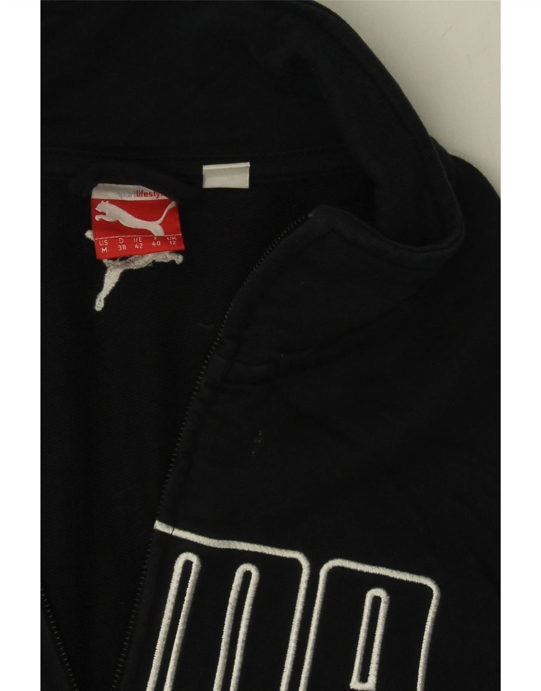 PUMA Womens Graphic Tracksuit Top Jacket UK 12 Medium Black Cotton Vintage Puma and Second-Hand Puma from Messina Hembry 