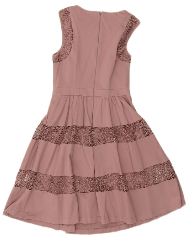 Warehouse Dame Ærmeløs A-Line Kjole UK 10 Small Pink Floral Bomuld