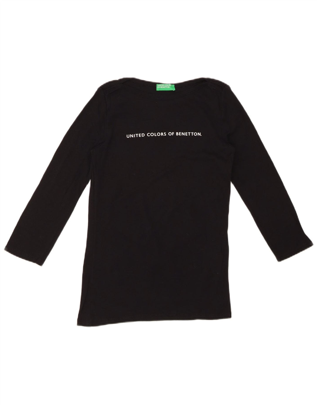 BENETTON Dame Grafisk Top 3/4 ærme UK 8 Lille Sort