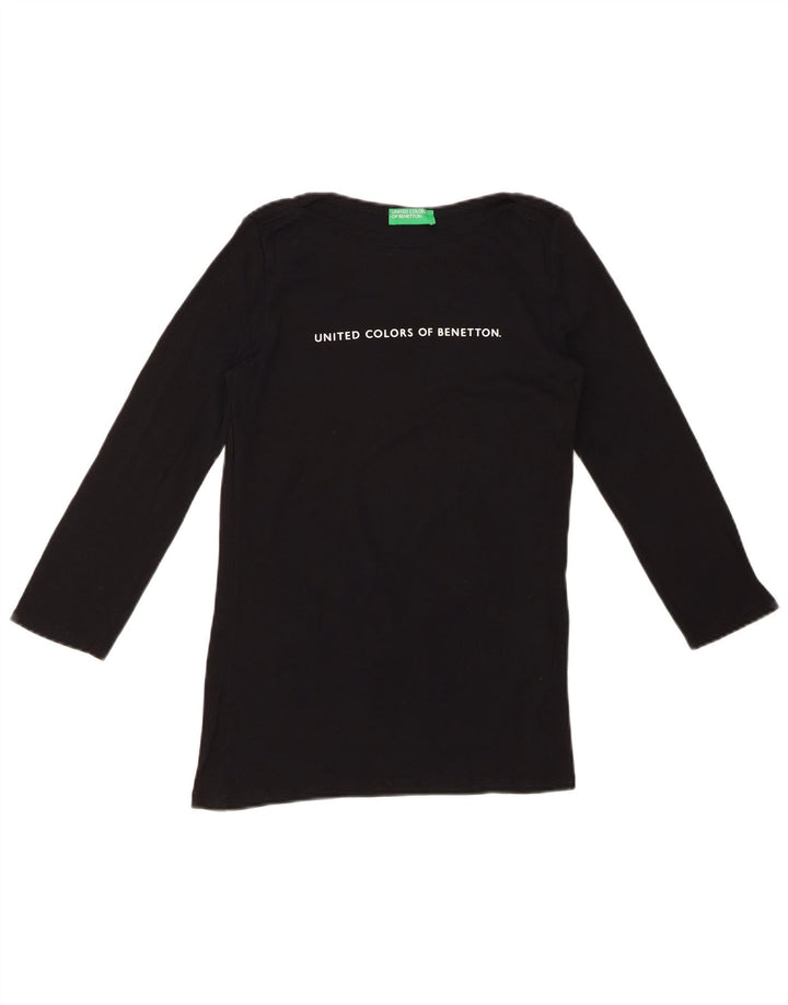 BENETTON Dame Grafisk Top 3/4 ærme UK 8 Lille Sort