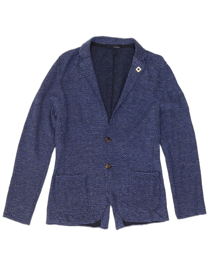 Lardini Dame 2 Button Blazer Jacket UK 12 Medium Blue Plettet Bomuld