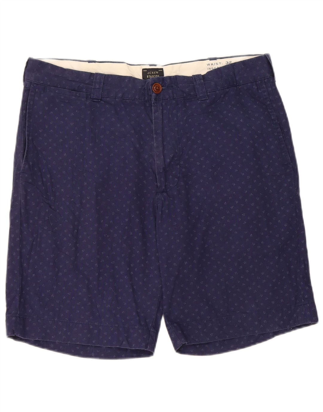 J. CREW Herre Stanton Chino Shorts W32 Mellem marineblå plettet bomuld