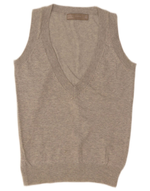 Zara Dame Vest Tank Top UK 8 Small Grey Flecked Bomuld