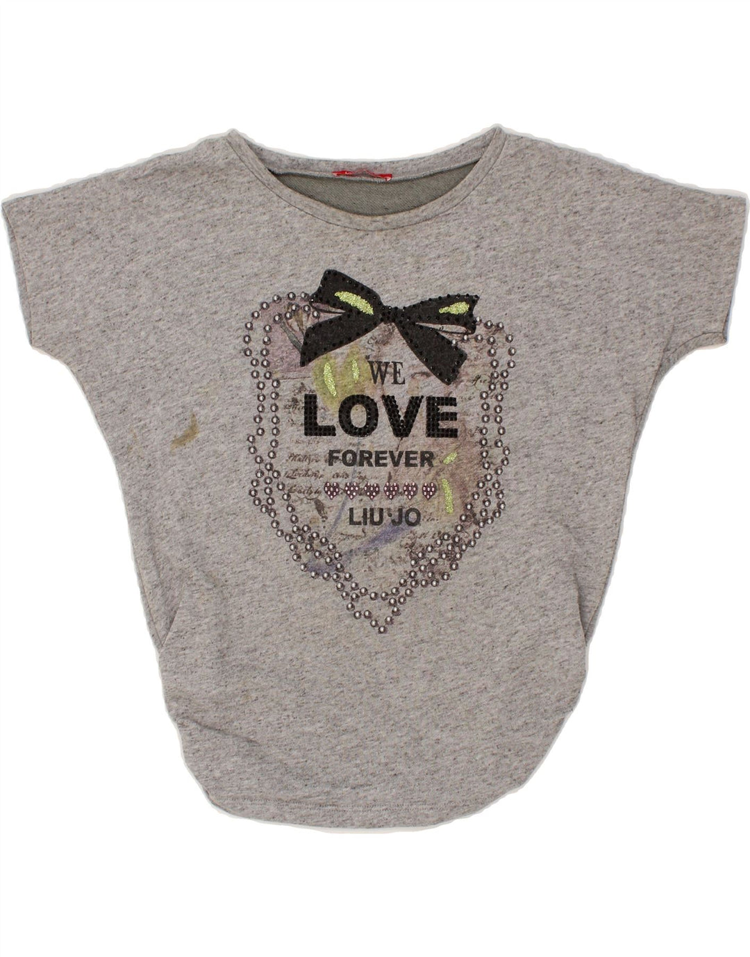 LIU JO JUNIOR Girls Batwing Graphic T-Shirt Top 9-10 Years Grey Polyester Vintage Liu Jo junior and Second-Hand Liu Jo junior from Messina Hembry 