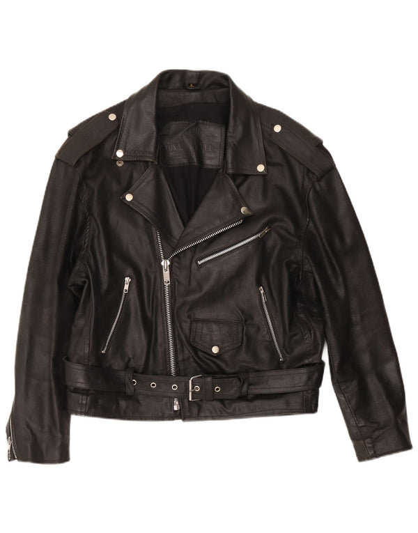 Vintage dame bikerjakke i læder UK 16 Large Black