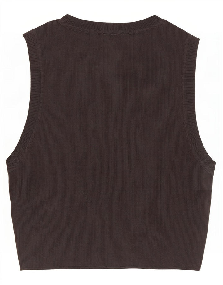 Zara Womens Crop Vest Top UK 12 Medium Grey Viscose