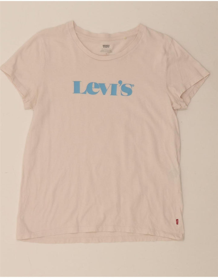 LEVI'S Womens Graphic T-Shirt Top UK 14 Medium Pink Cotton Vintage Levi's and Second-Hand Levi's from Messina Hembry 