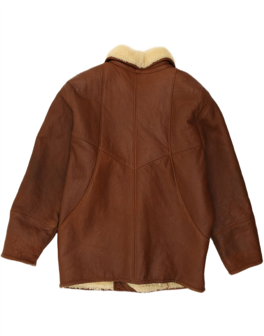 Vintage Herre Loose Fit Shearling Jacket IT 46 Lille brunt læder
