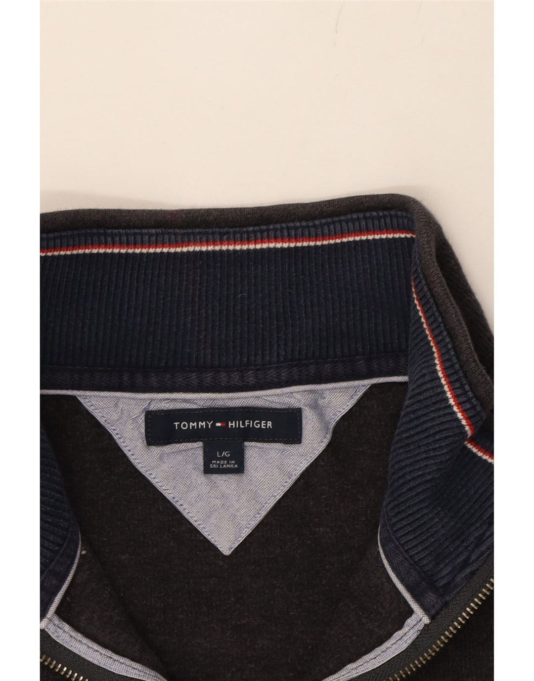 TOMMY HILFIGER Mens Zip Neck Sweatshirt Jumper Large Grey Cotton Vintage Tommy Hilfiger and Second-Hand Tommy Hilfiger from Messina Hembry 