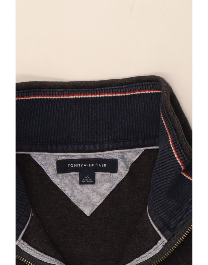 TOMMY HILFIGER Mens Zip Neck Sweatshirt Jumper Large Grey Cotton Vintage Tommy Hilfiger and Second-Hand Tommy Hilfiger from Messina Hembry 
