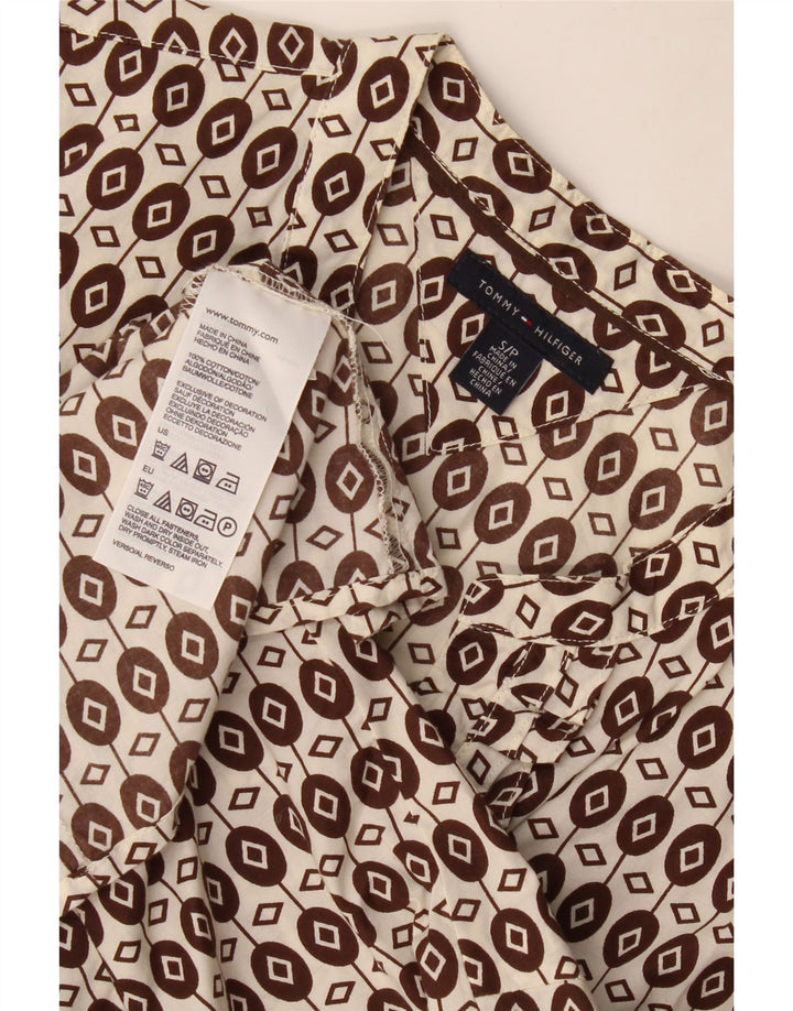 Tommy Hilfiger Dame Flæse Front Bluse Top UK 10 Lille Brun Geometrisk