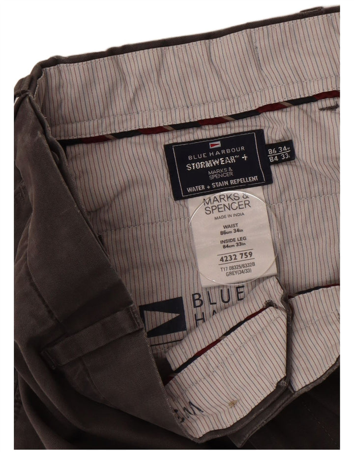 Marks & Spencer Herre Blue Harbor Lige Chinobukser W34 L33 Grå