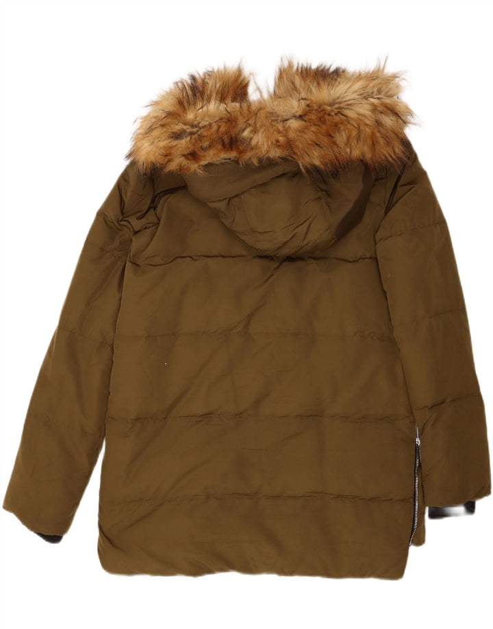 Zara Polstret hættejakke til kvinder UK 10 Small Khaki Polyester