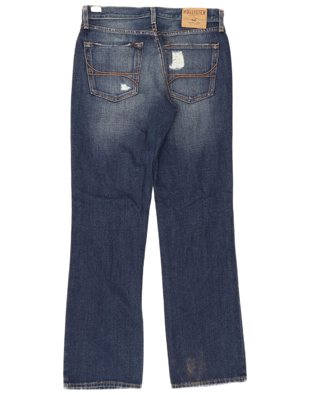 Hollister Herre Distressed Bootcut Jeans W32 L32 Blå bomuld