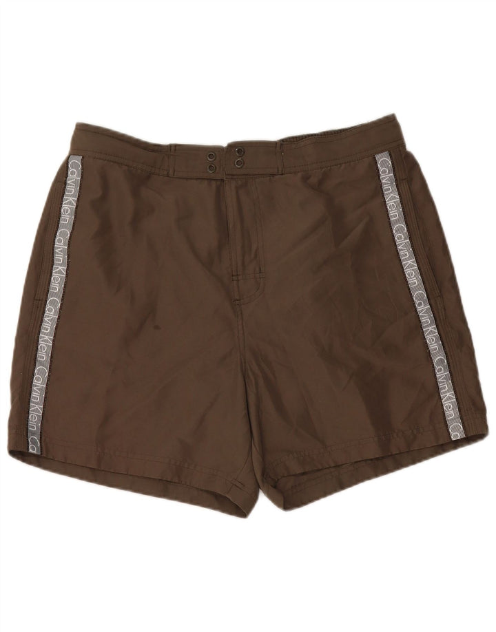 CALVIN KLEIN Grafiske badeshorts til mænd Large Khaki Polyester