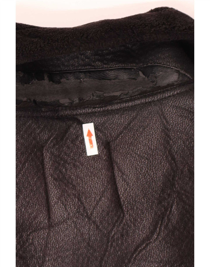 Zara Sherpa-jakke i imiteret læder til kvinder UK 14 Medium Sort polyurethan