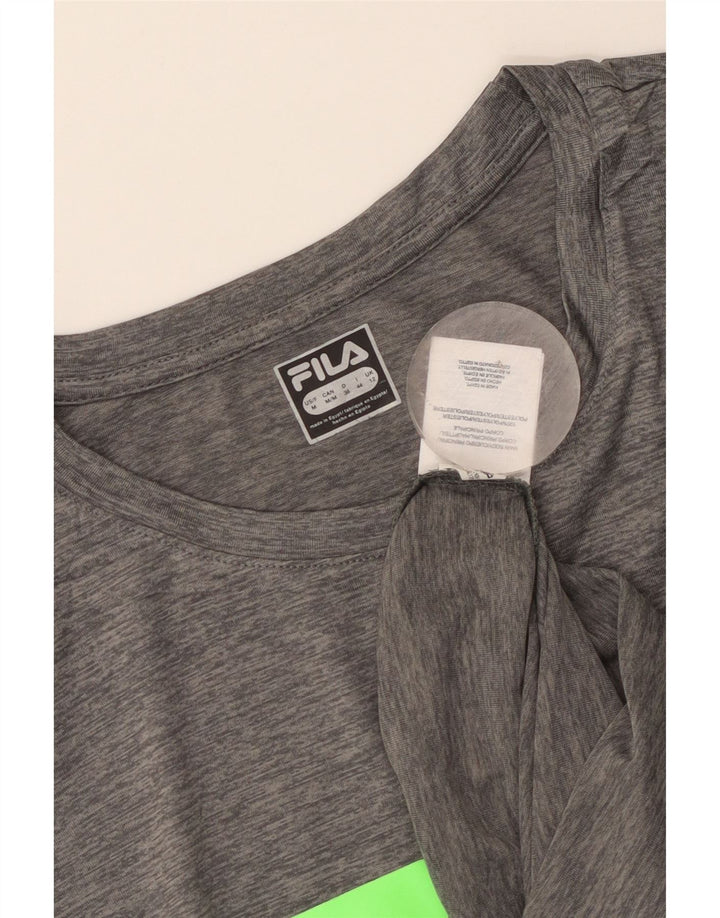 Fila Dame Grafisk T-Shirt Top UK 14 Medium Grå Polyester