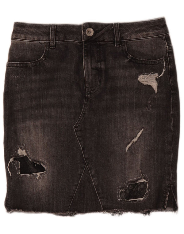 Guess Womens Distressed Denim Skirt W27 Small Grey Cotton