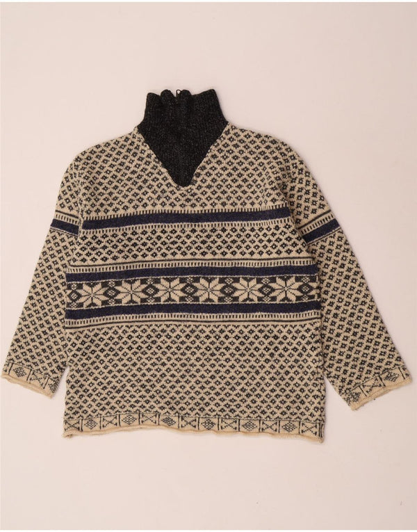 Vintage sweater med lynlås til mænd XL Beige Fair Isle