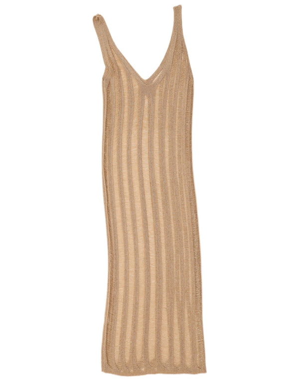 Vintage Womens Beach See Through Sleeveless Bodycon Dress UK 8 Small Beige