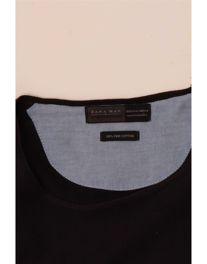 Zara Herre Regular Fit Crew Neck Jumper Sweater Large Brun