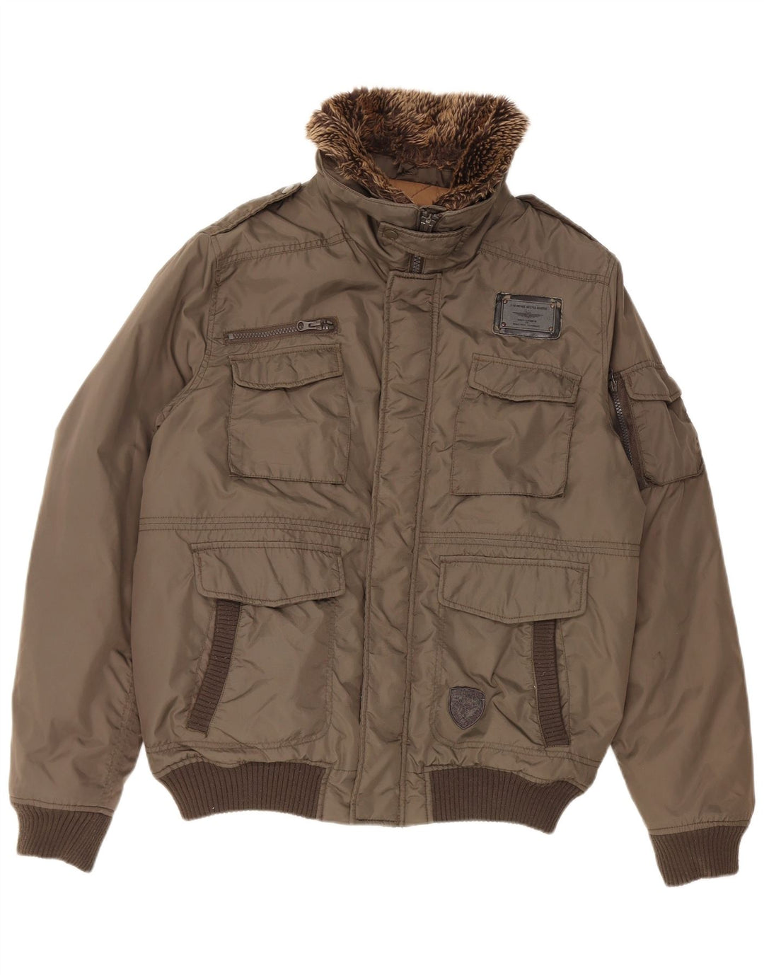 Celio Herre Military Bomber Jacket UK 42 XL Khaki Nylon