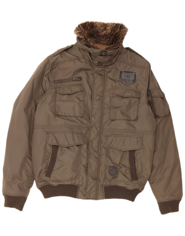 Celio Herre Military Bomber Jacket UK 42 XL Khaki Nylon
