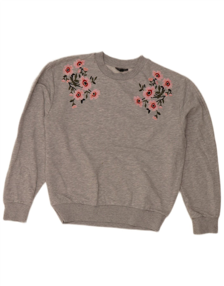 Topshop Dame Oversized Sweatshirt Jumper UK 6 XS Grå Floral Polyester
