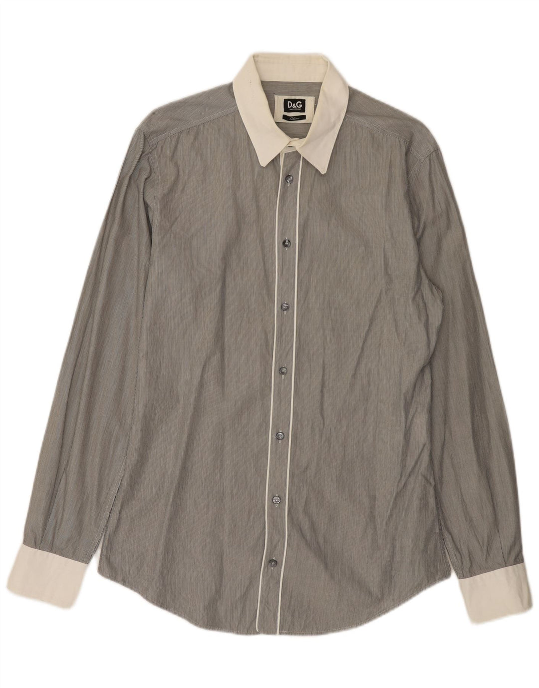 DOLCE & GABBANA Slim Fit skjorte til mænd IT 52, stor grå nålestribet bomuld