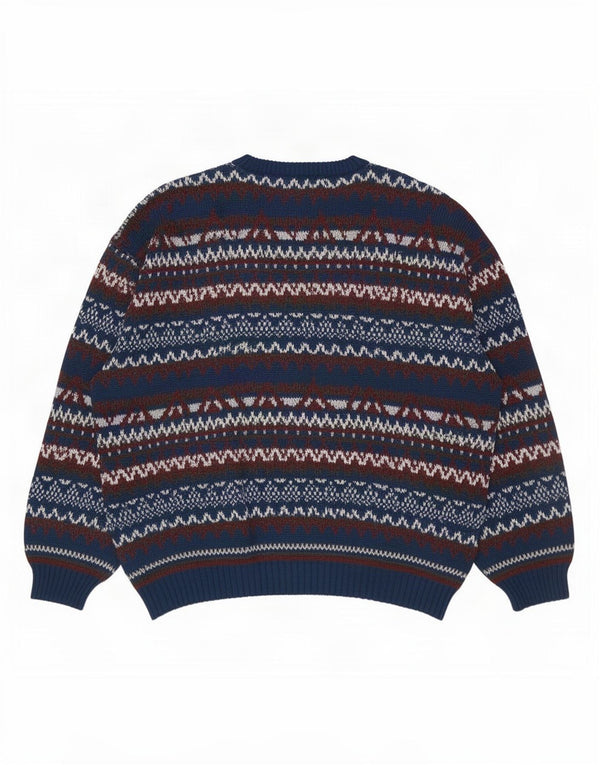 Vintage herre V-hals sweater stor marineblå Fair Isle uld