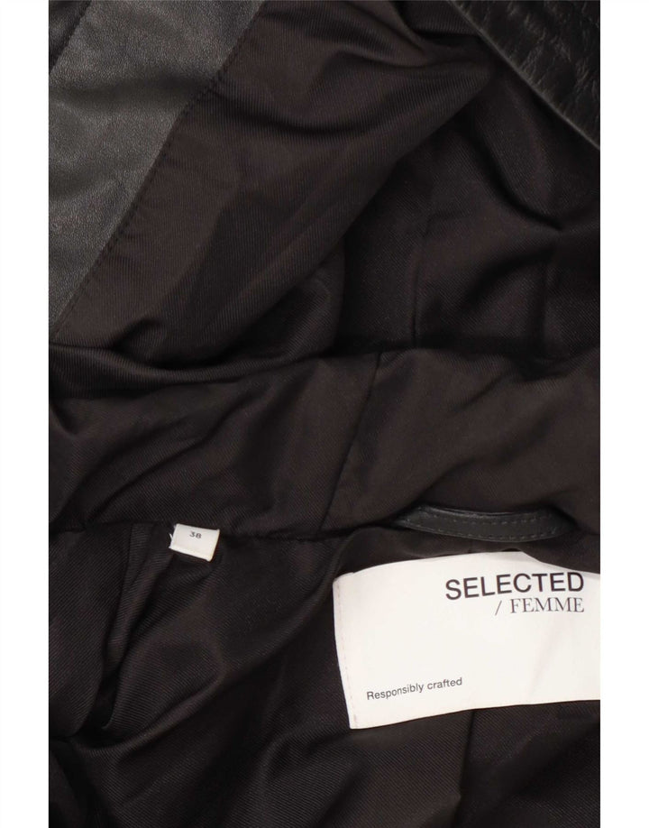Selected Femme Dame Hætte Læderjakke EU 38 Medium Sort