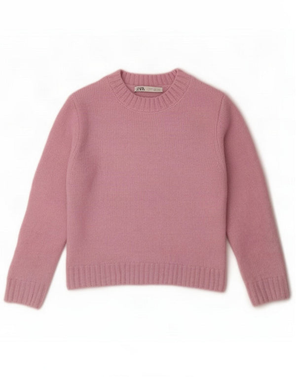 Zara Womens Crop 3/4-ærmet trøjetrøje med rund hals DK 10 Small Pink Nylon