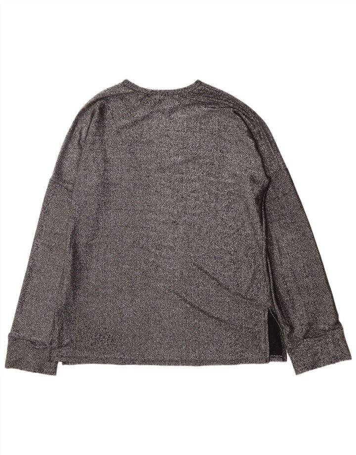 Zara Dame Oversized Top Langærmet UK 10 Lille Sølv Polyamid