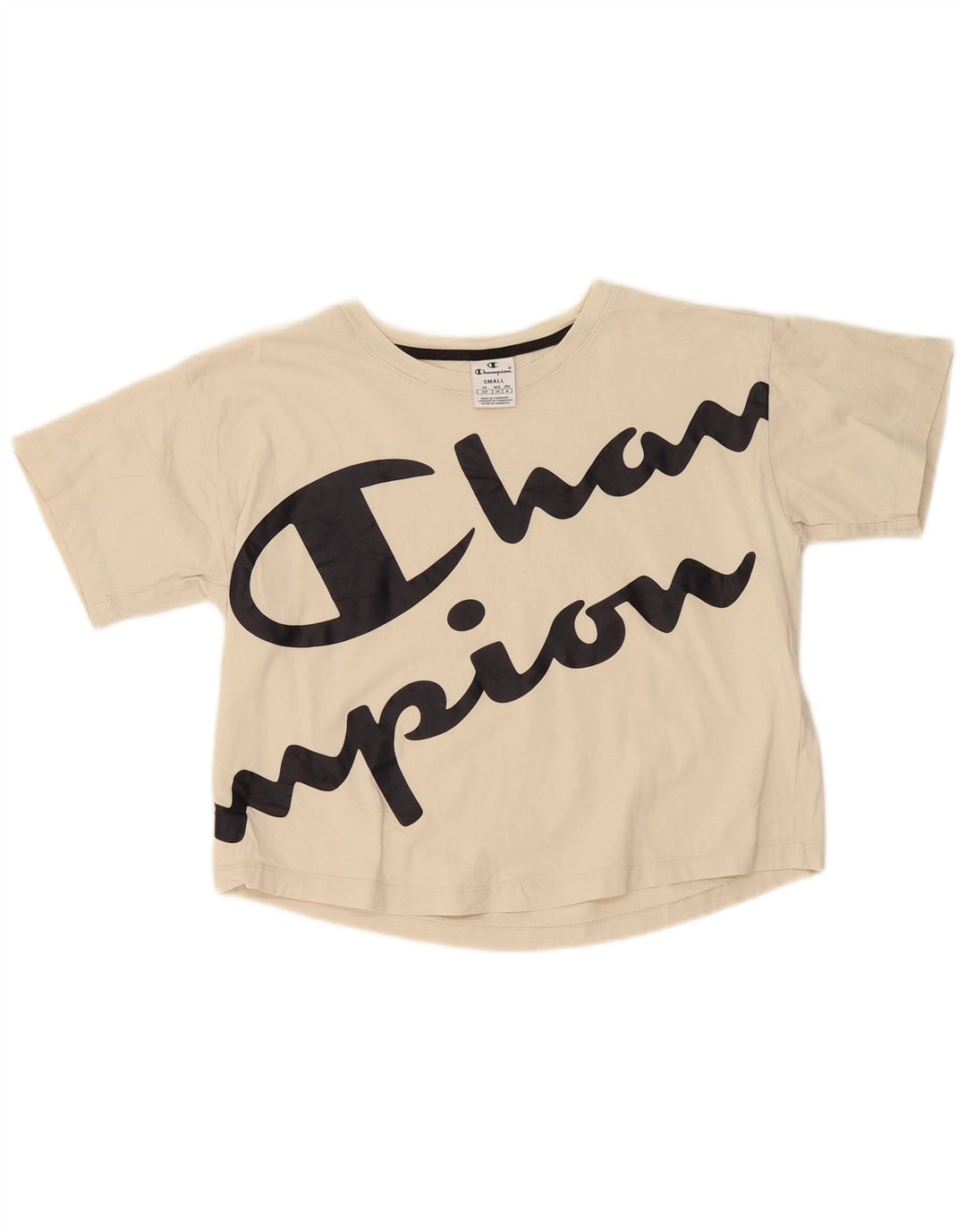 CHAMPION Womens Crop Oversized grafisk T-shirt top UK 10 Small Beige