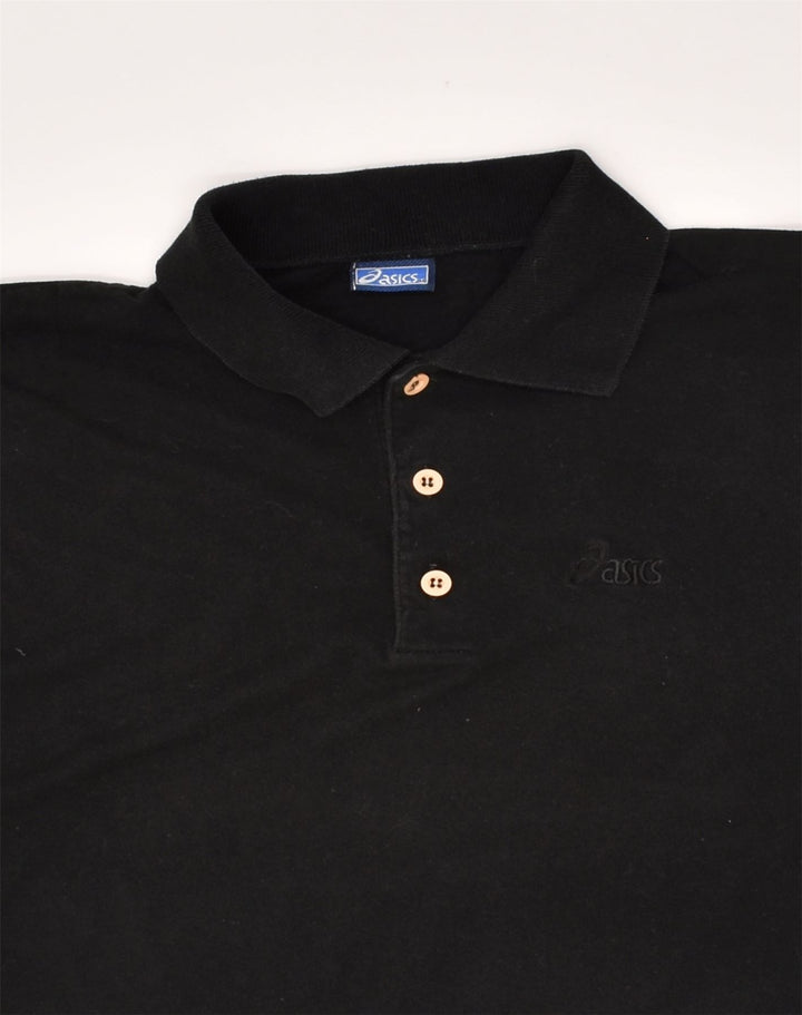ASICS Mens Polo Shirt Medium Black Cotton | Vintage Asics | Thrift | Second-Hand Asics | Used Clothing | Messina Hembry 