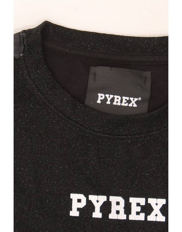 PYREX Womens Graphic Sweatshirt Jumper UK 10 Small Black Flecked Viscose Vintage Pyrex and Second-Hand Pyrex from Messina Hembry 