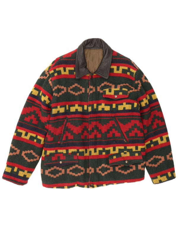 Vintage Herre Utility Jacket UK 40 Stor flerfarvet geometrisk uld