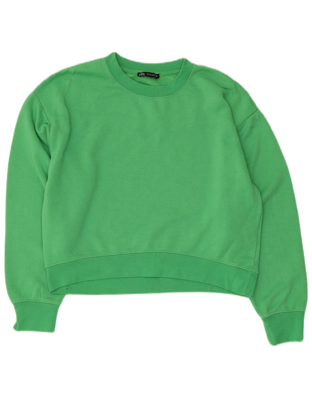 Zara Womens Crop Sweatshirt Jumper UK 14 Medium Green Polyester