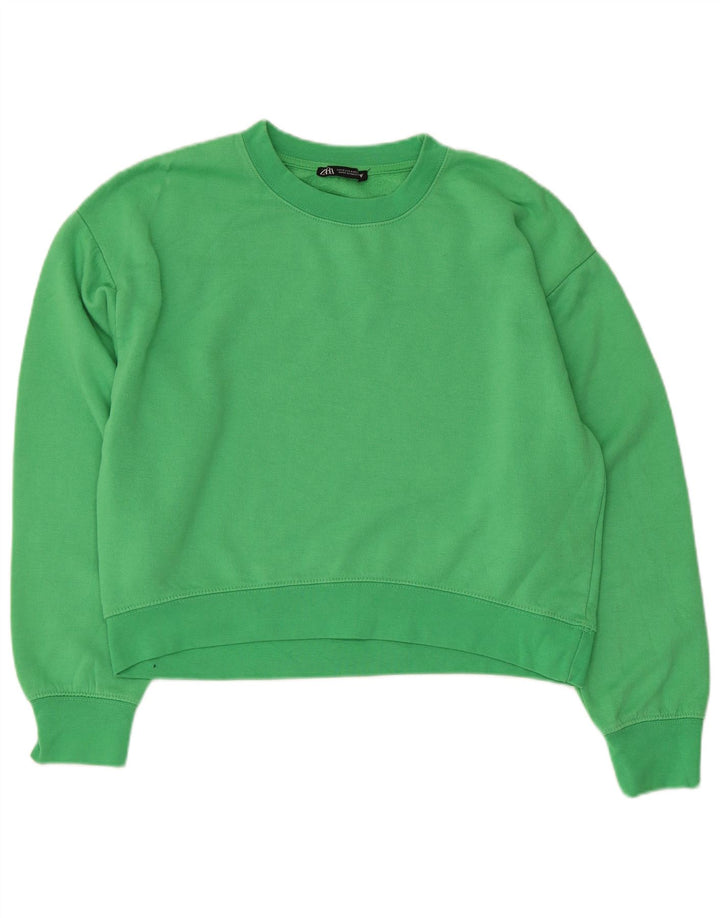 Zara Womens Crop Sweatshirt Jumper UK 14 Medium Green Polyester