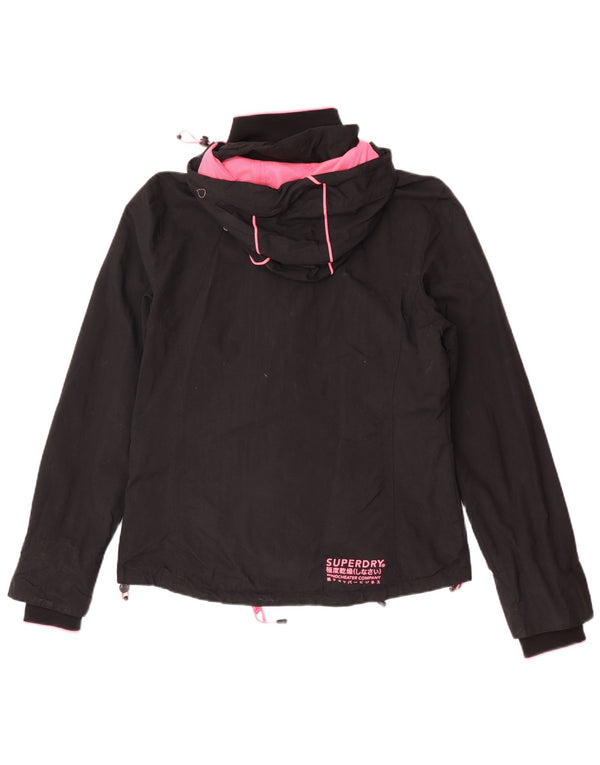Superdry Regnjakke med hætte til kvinder UK 14 Stor sort nylon