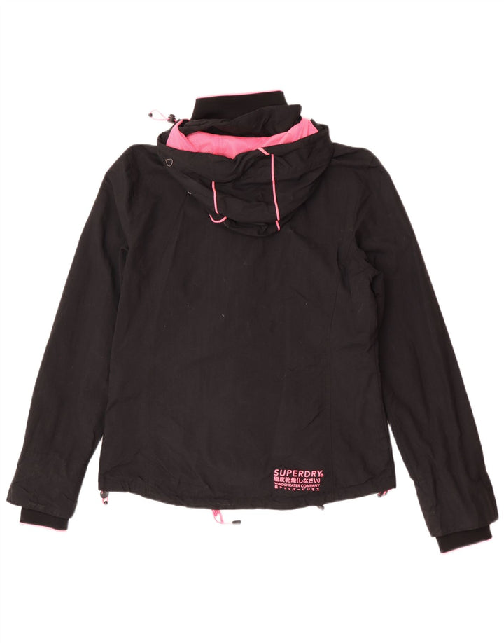 Superdry Regnjakke med hætte til kvinder UK 14 Stor sort nylon