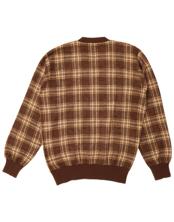 Vintage herre V-hals sweater stor brun ternet akryl