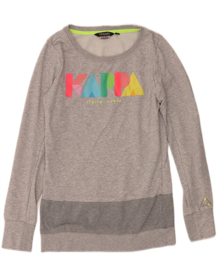 Kappa Dame Grafisk Sweatshirt Jumper UK 14 Stor Grå Bomuld