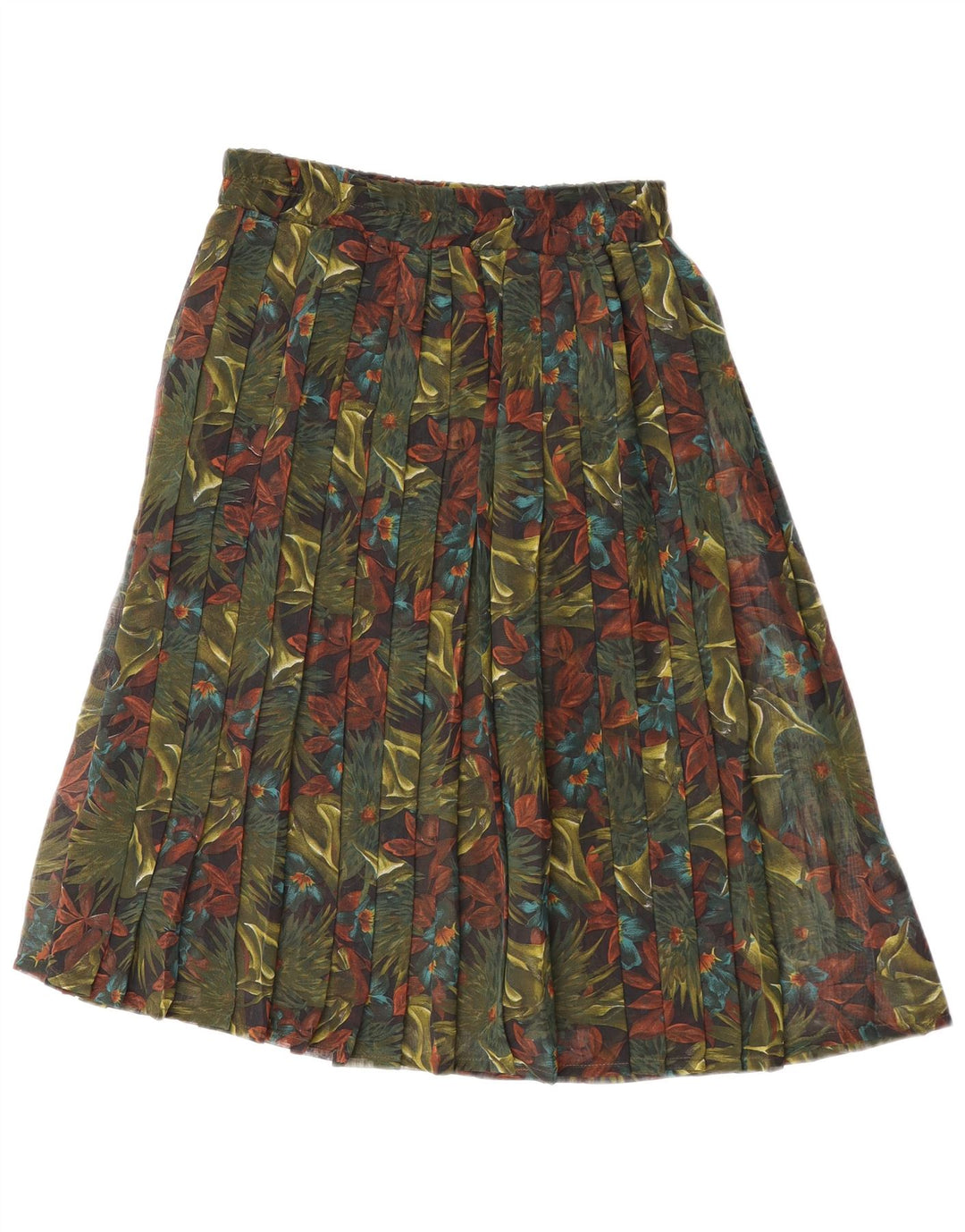 Vintage plisseret nederdel til kvinder Medium W32 Grøn blomster
