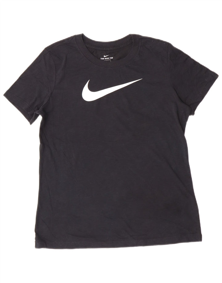Nike Dame Dri Fit Grafisk T-Shirt Top UK 14 Medium Sort Flecked Bomuld