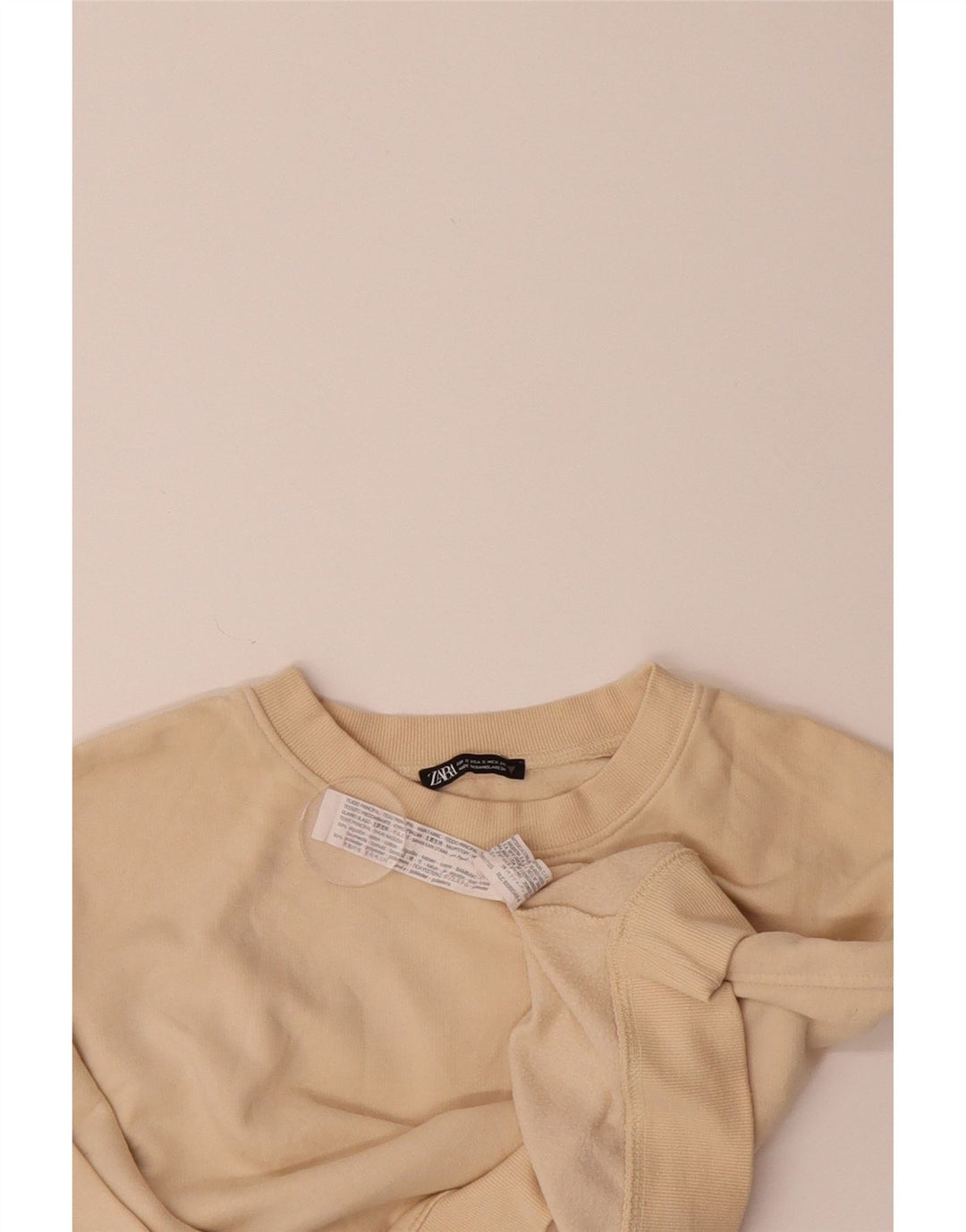 ZARA Womens Oversized Crop 3/4 Sleeve Sweatshirt Jumper UK 10 Small Beige Vintage Zara and Second-Hand Zara from Messina Hembry 