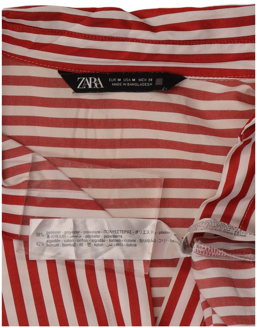 ZARA Dameskjorte UK 14 Medium rødstribet polyester